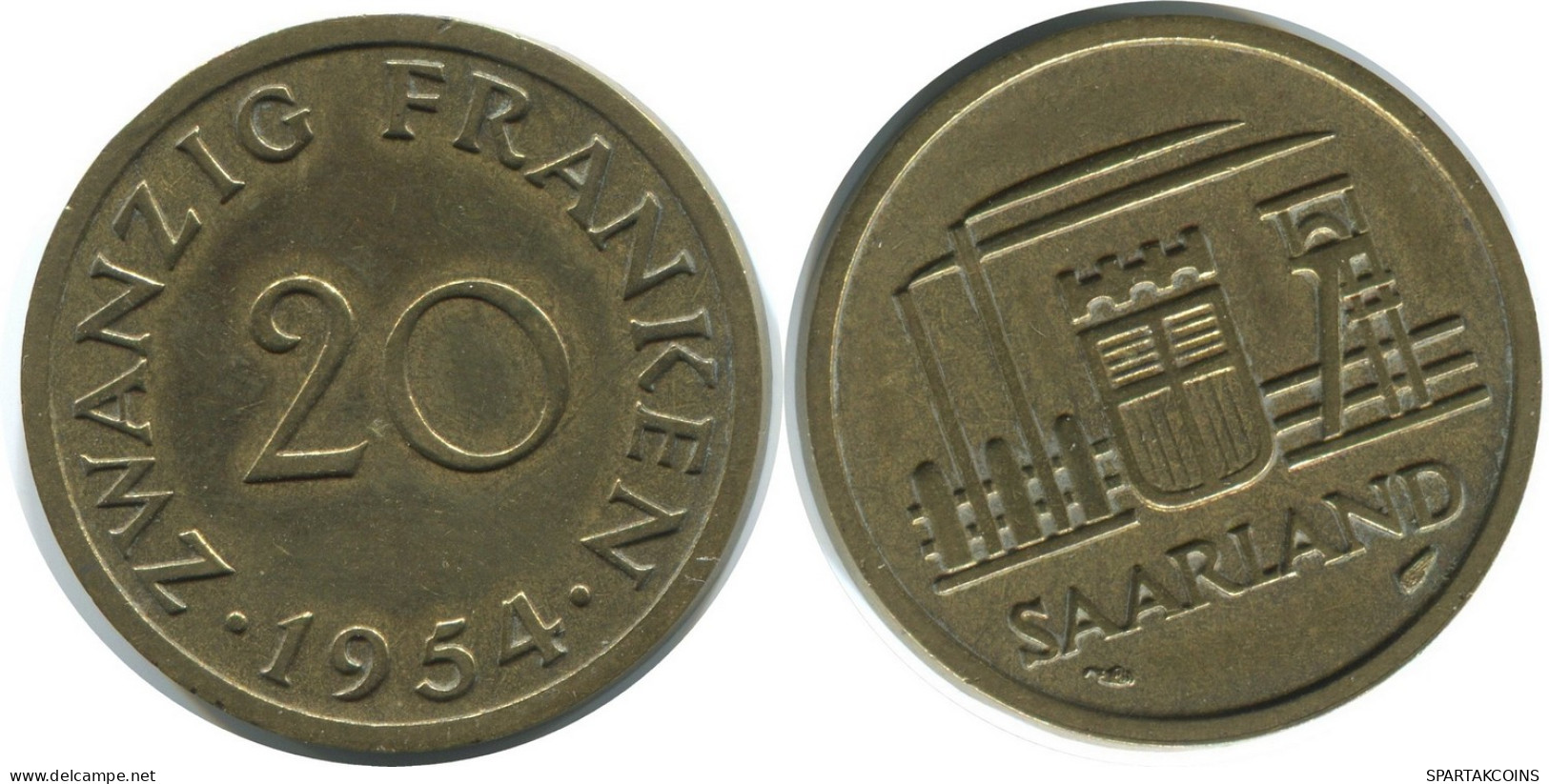 20 FRANKEN 1954 SAARLAND ALEMANIA Moneda GERMANY #AD779.9.E - 20 Francos