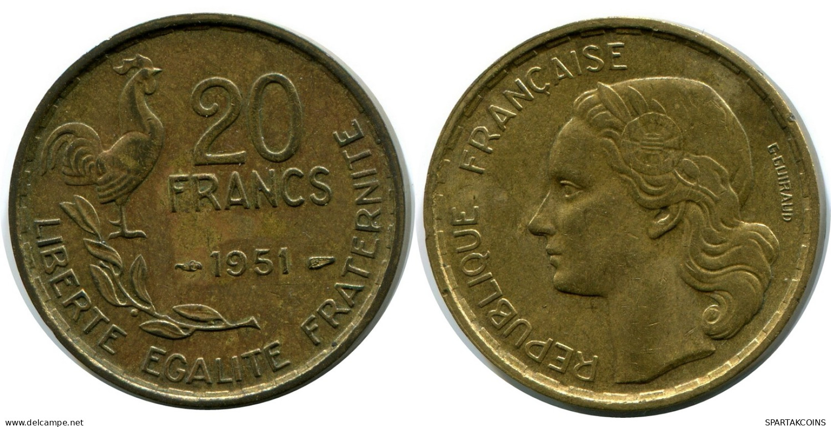 20 FRANCS 1951 FRANCIA FRANCE Moneda #AX878.E - 20 Francs