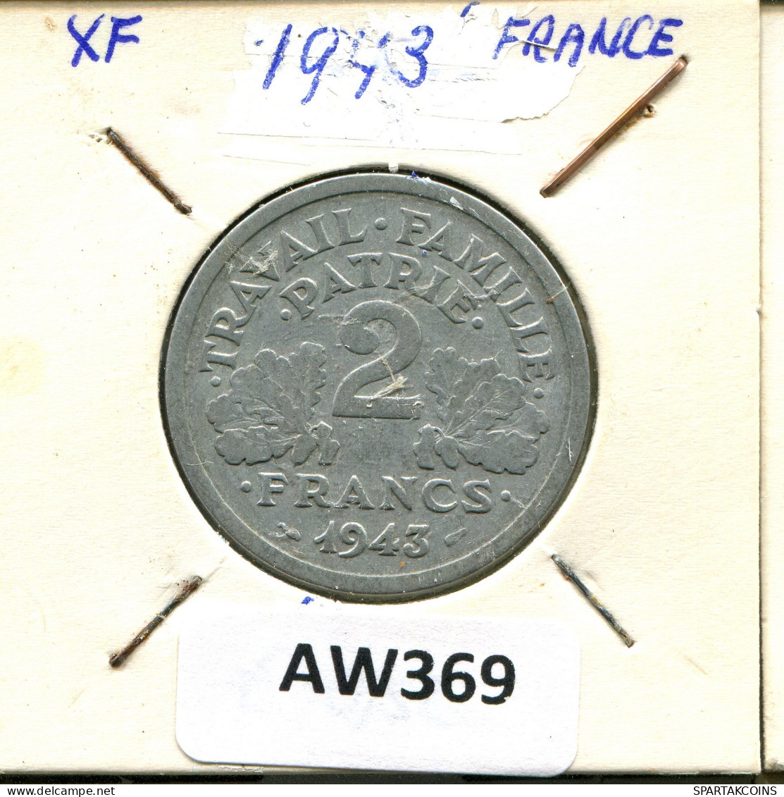 2 FRANCS 1943 FRANCIA FRANCE Moneda #AW369.E - 2 Francs