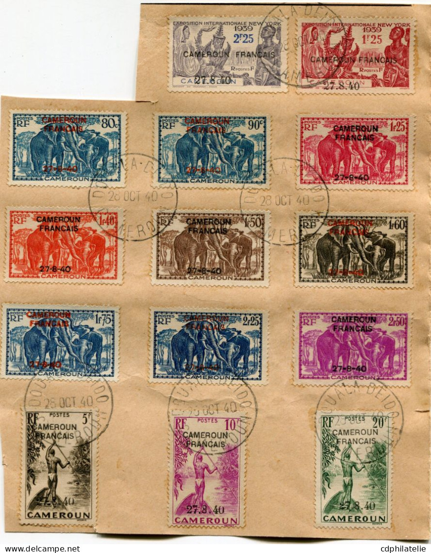 CAMEROUN N°203 / 232 OBLITERES SUR FRAGMENT " CAMEROUN FRANCAIS 27-8-40 " AVEC OBLITERATION DOUALA 28 OCT 40 CAMEROUN - Used Stamps