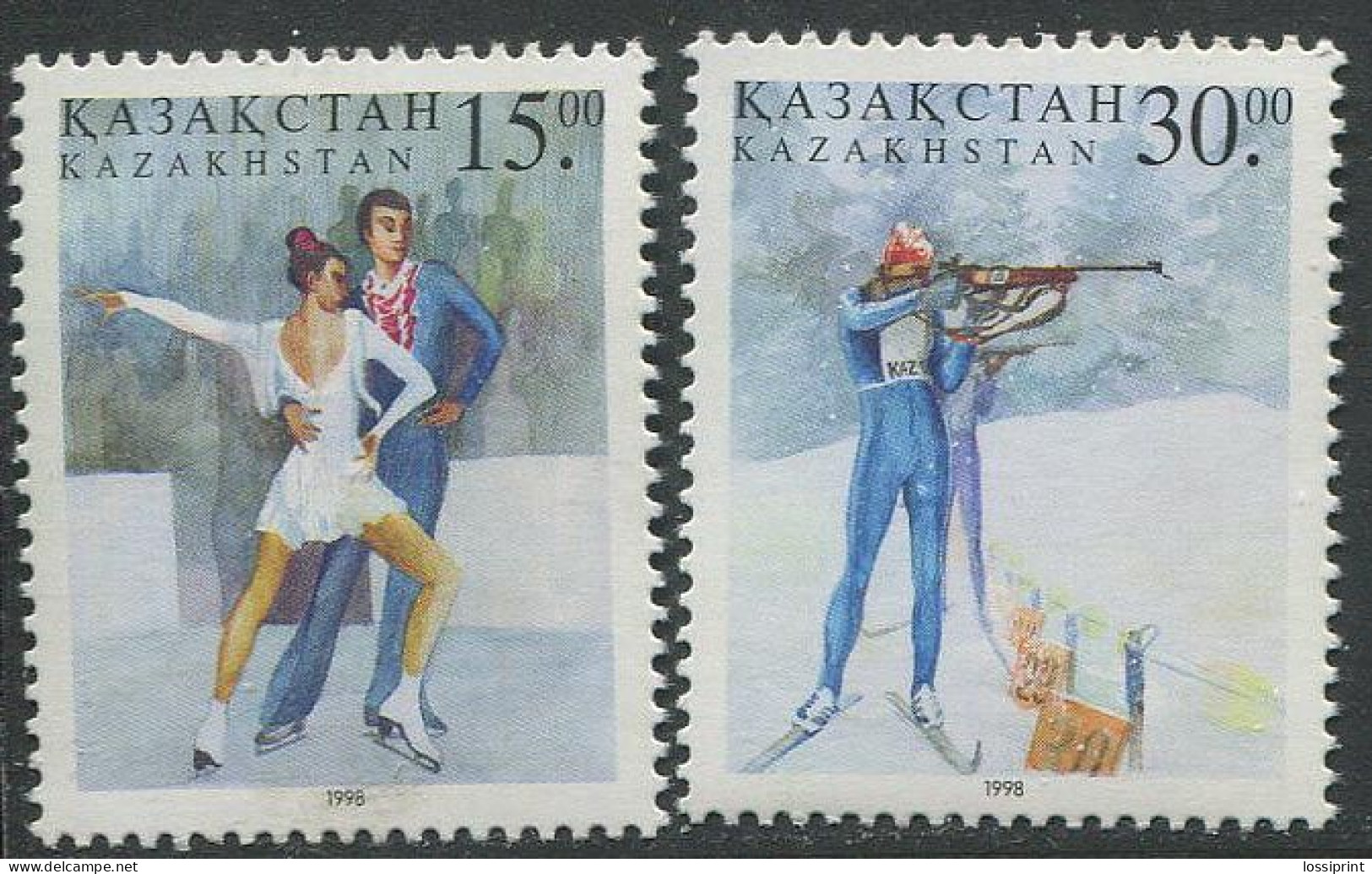 Kazakhstan:Kasastan:Unused Stamps Olympic Games 1998, Nagano, Biathlon, Figure Skating, MNH - Winter 1998: Nagano