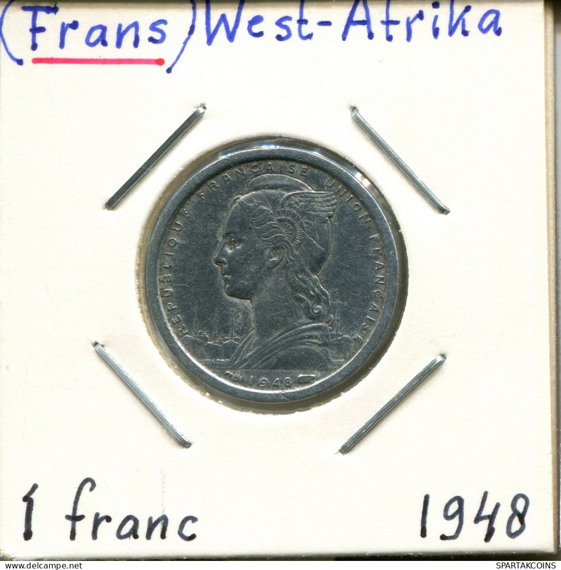 1 FRANC 1948 FRENCH WESTERN AFRICAN STATES  Colonial Coin #AM518 - French West Africa