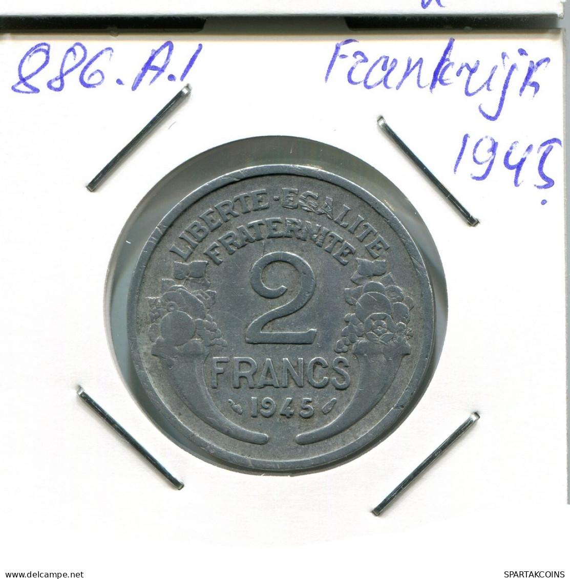 2 FRANCS 1945 FRANKREICH FRANCE Französisch Münze #AN352.D - 2 Francs