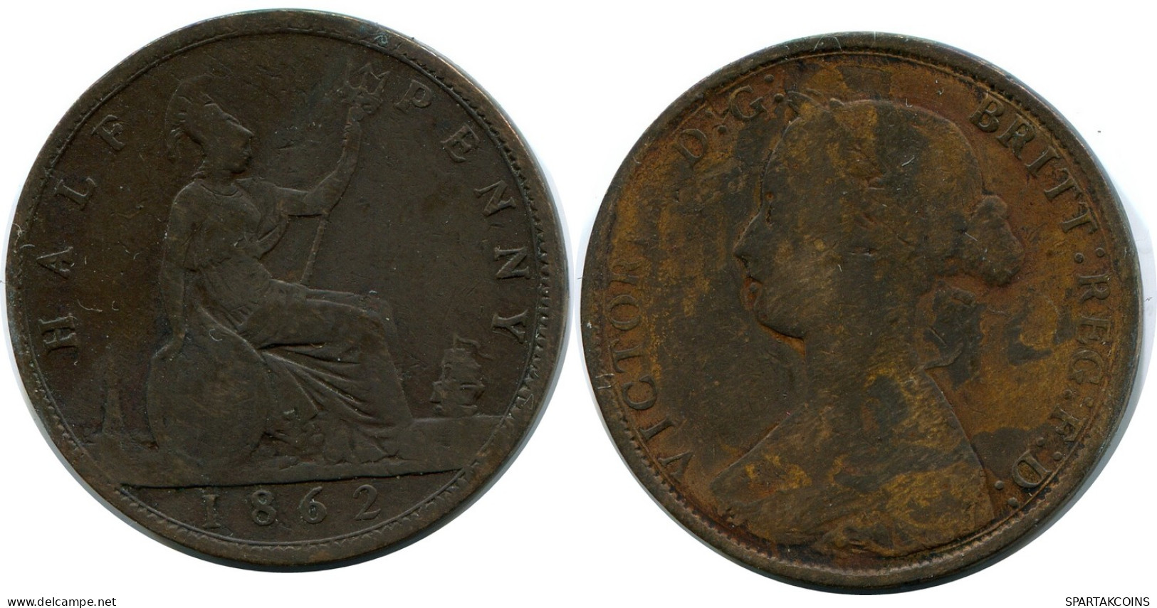 HALF PENNY 1862 UK GROßBRITANNIEN GREAT BRITAIN Münze #AZ643.D - C. 1/2 Penny