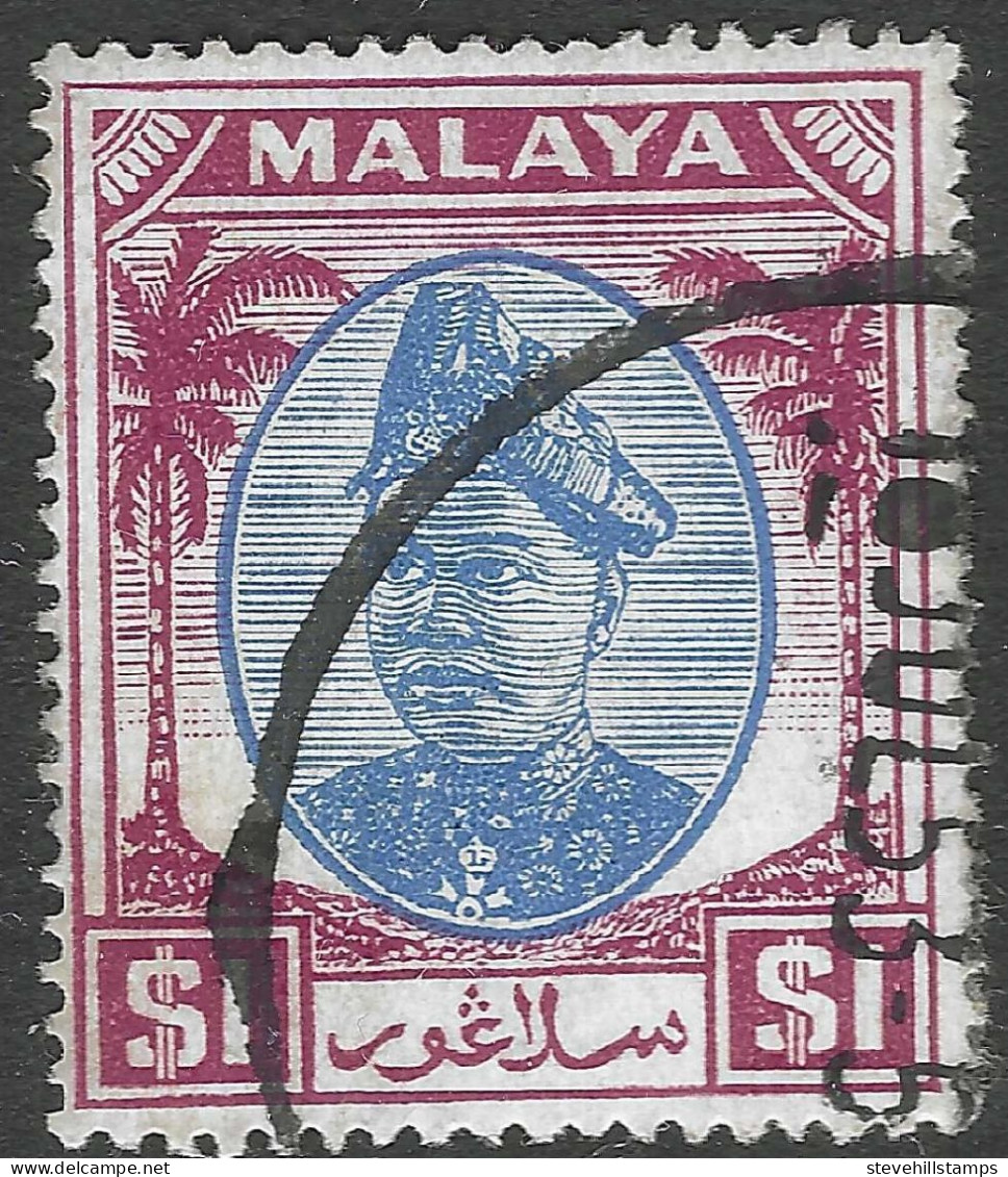 Selangor(Malaysia). 1949-55 Sultan Hisamud-din Alum Shah. $1 Used. SG 108 - Selangor