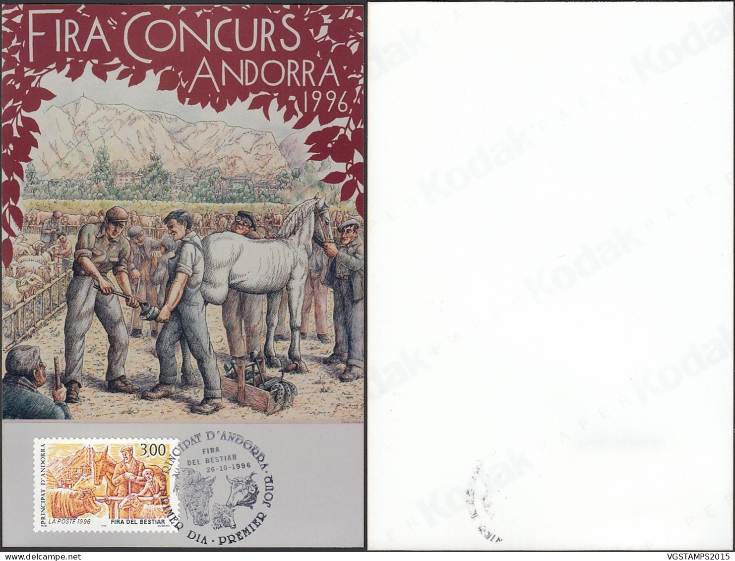 Andorre 1996- Andorre Française - Carte Maximun. Mi Nr.: 502. Theme: "Chevaux" .....   (VG) DC-11577 - Used Stamps