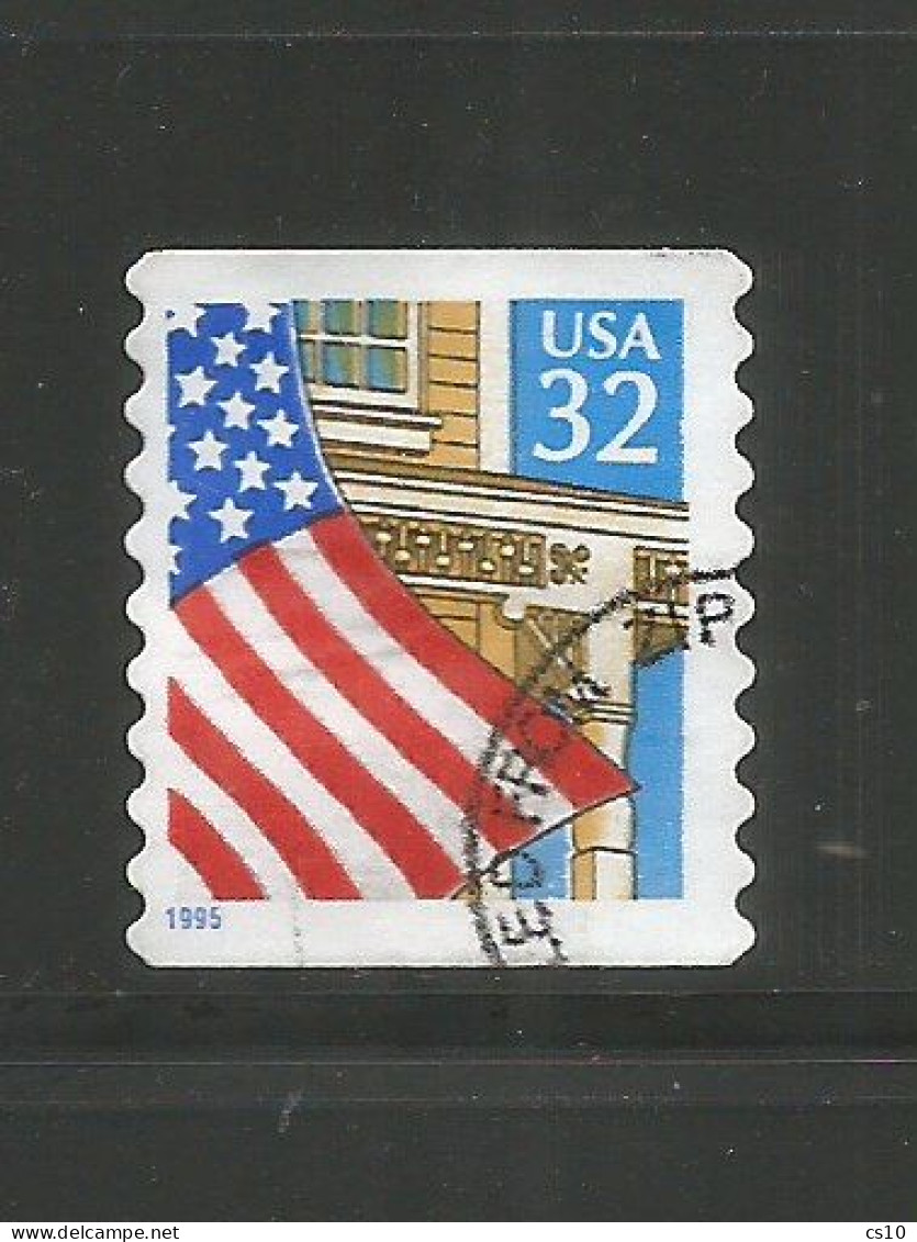 USA 1995 Flag Over Porch C.32 S/A Coil Die Cut 8.7 - BLUE 1995 - SC:#2915 VFU Condition - Roulettes