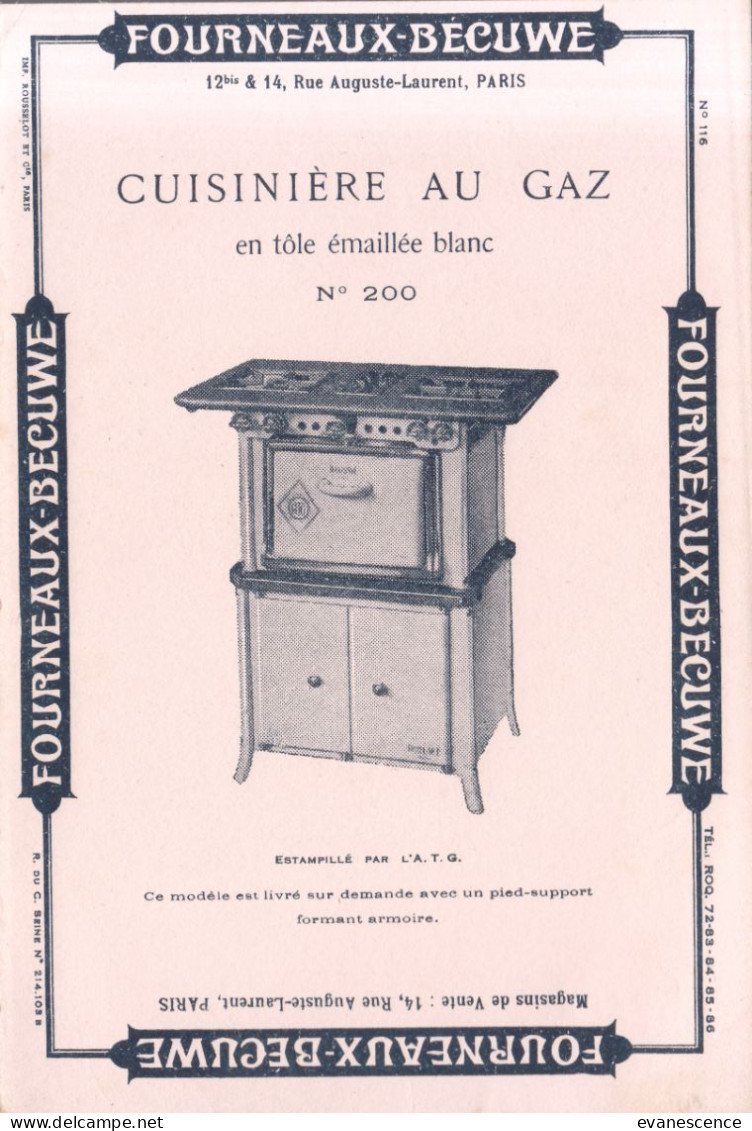 Buvard :   Gérard  Bécuwe  :  Cuisinière Au Gaz N°200     ///  Réf.  Mai. 23 - Electricité & Gaz