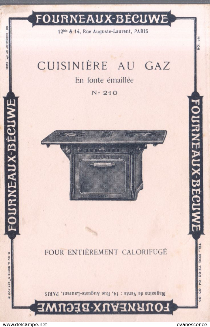 Buvard :   Gérard  Bécuwe  :  Cuisinière Au Gaz N°210     ///  Réf.  Mai. 23 - Elektriciteit En Gas