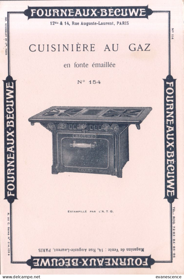 Buvard :   Gérard  Bécuwe  :  Cuisinière Au Gaz N° 154    ///  Réf.  Mai. 23 - Electricité & Gaz