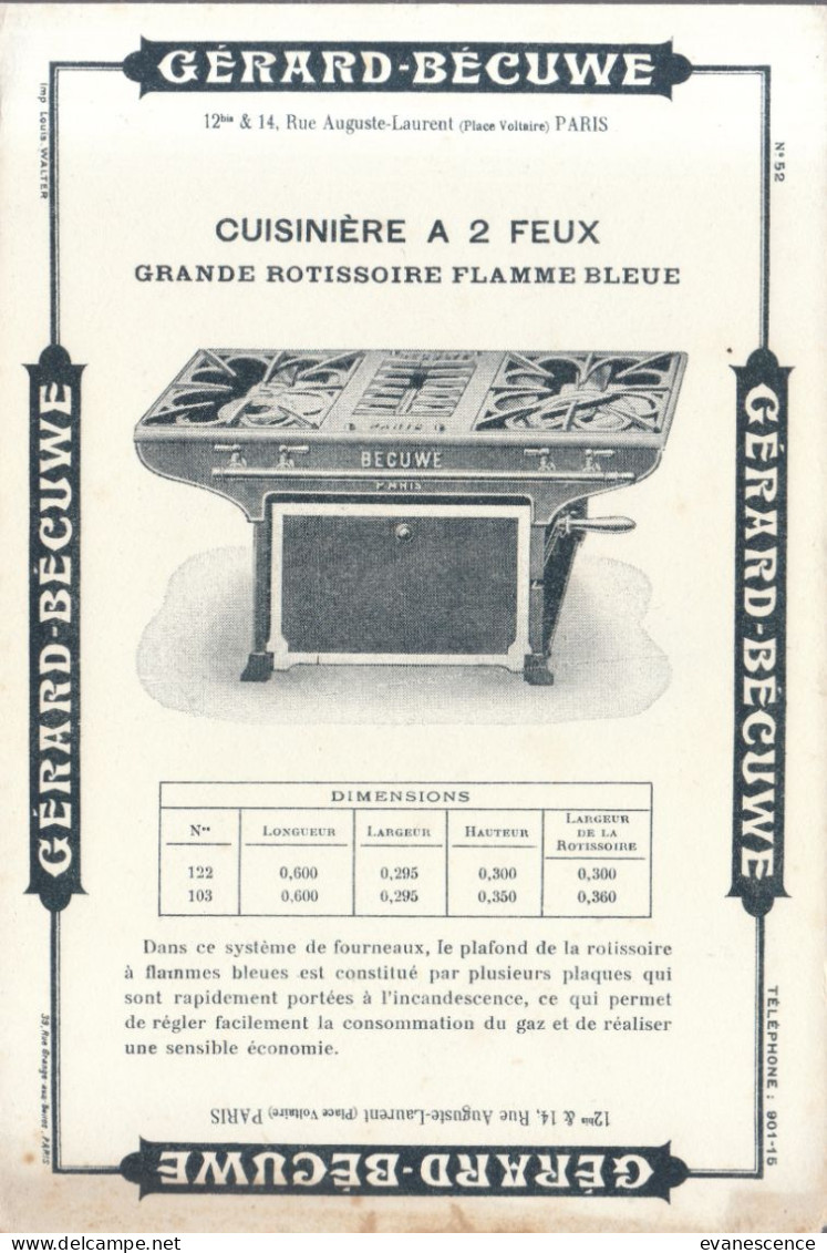 Buvard :   Gérard  Bécuwe  :  Cuisinière 2 Feux   ///  Réf.  Mai. 23 - Electricity & Gas