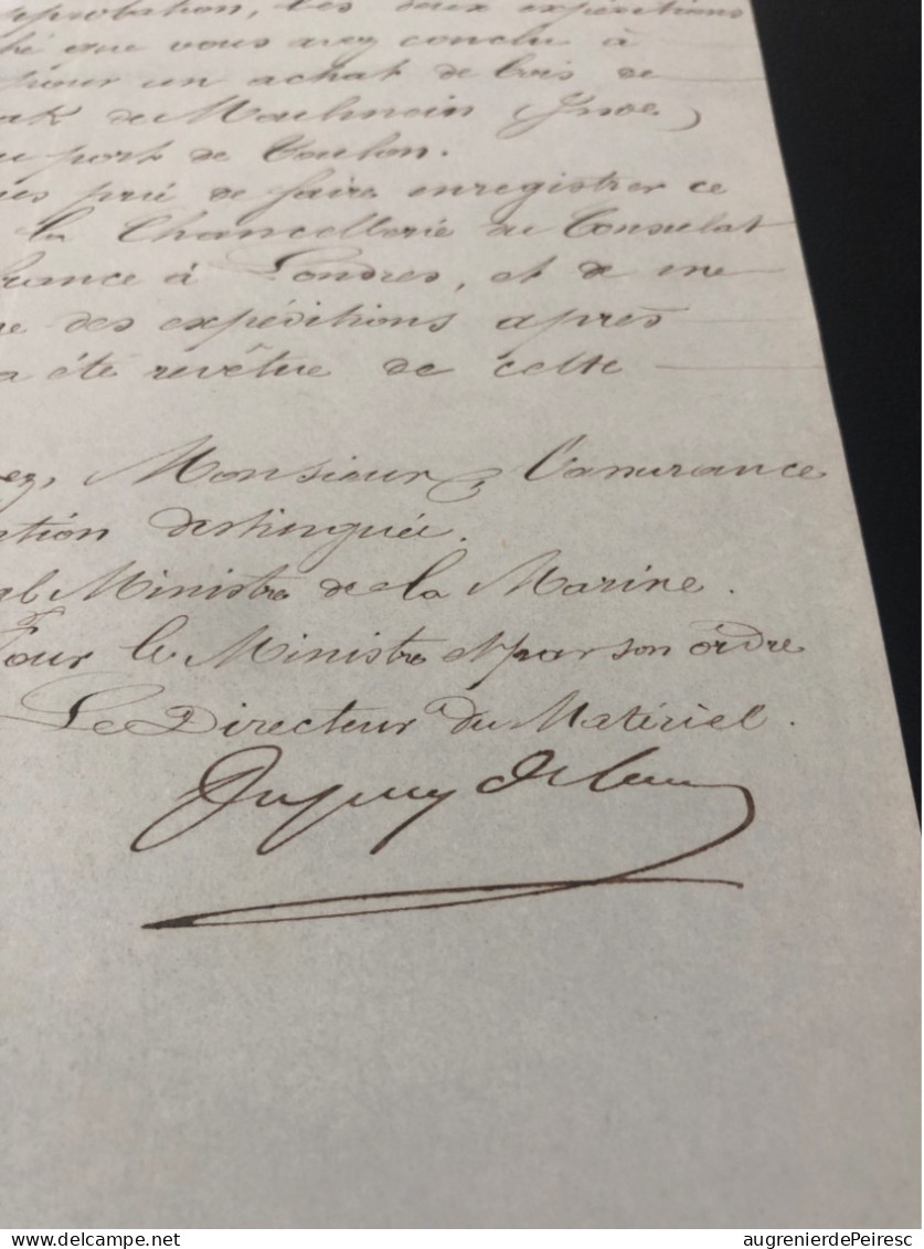 Autographe Dupuy De Lome Sur Lettre De La Marine 14 Juillet 1858 - Bateaux