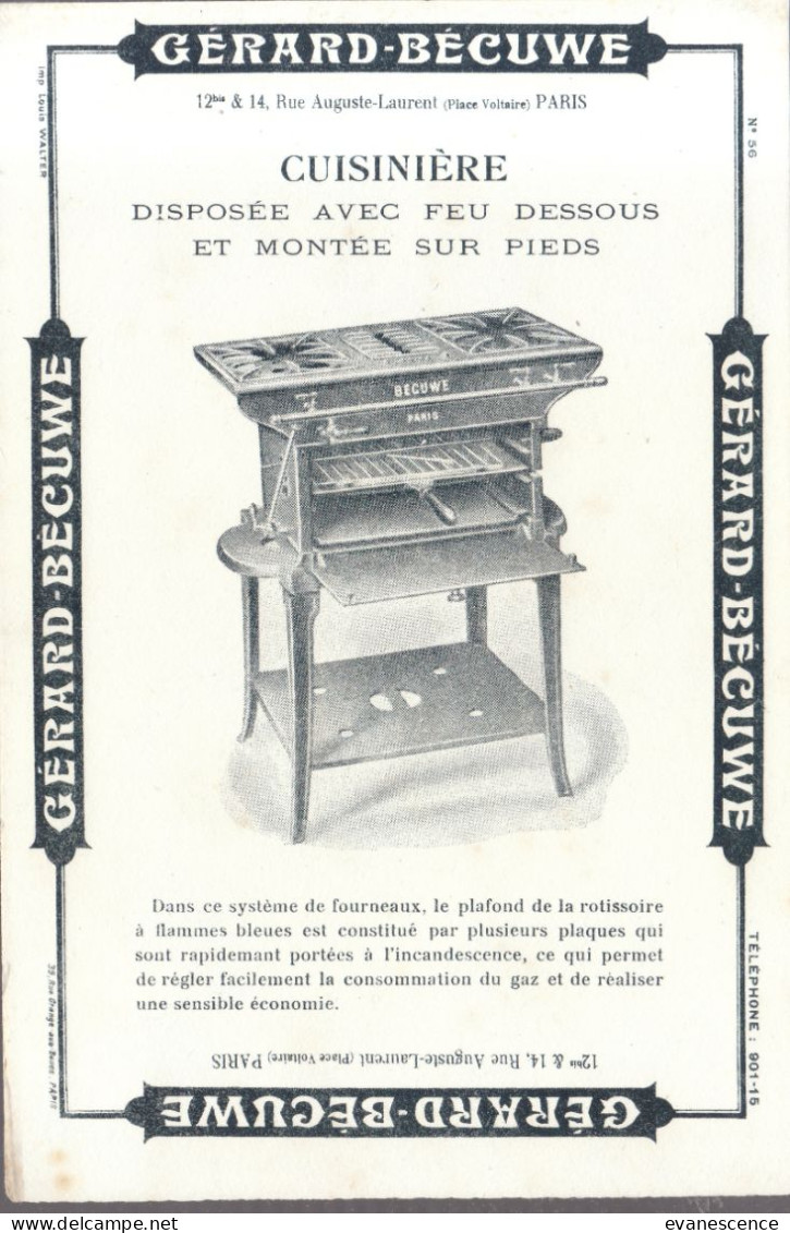 Buvard :   Gérard  Bécuwe  :  Cuisinière  Avec Feu Dessous  ///  Réf.  Mai. 23 - Electricity & Gas