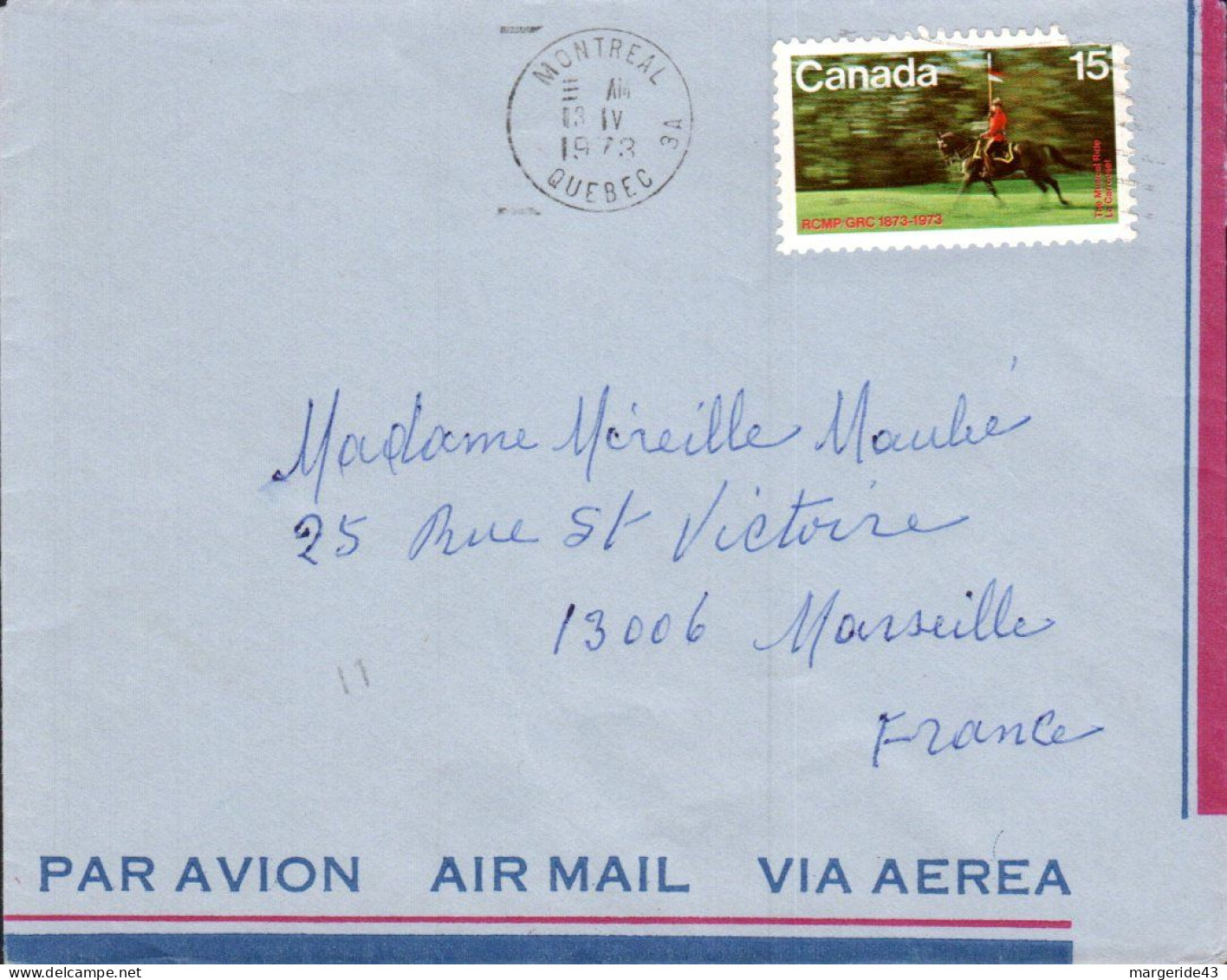 CANADA SEUL SUR LETTRE POUR LA FRANCE 1973 - Lettres & Documents