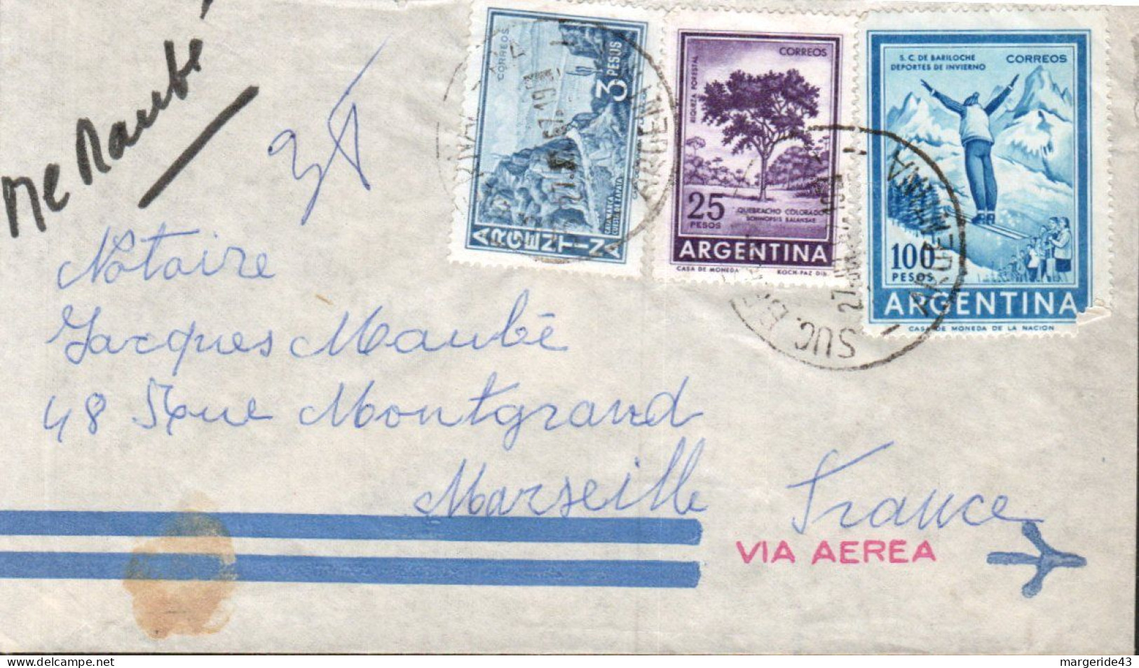 ARGENTINE AFFRANCHISSEMENT COMPOSE SUR LETTRE AVION POUR LA FRANCE 1967 - Brieven En Documenten