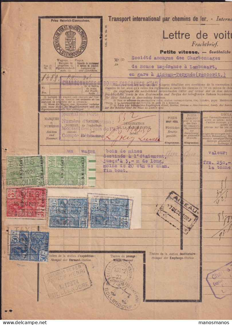 DDEE 188 - Lettre De Voiture BOLLENDORF 1927 - Timbres Fiscaux + Chemin De Fer Prince Henri - Fiscale Zegels