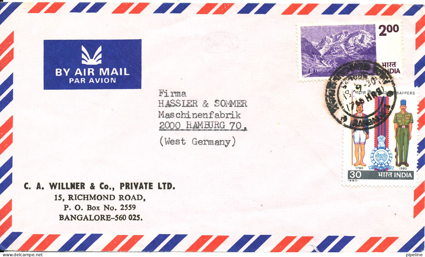 India Air Mail Cover Sent To Denmark 18-9-1980 - Airmail