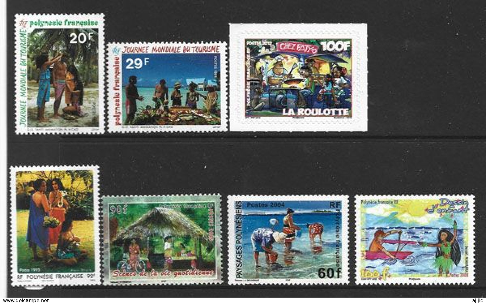 Scènes De Vie à Tahiti (la Roulotte,repas Sur La Plage,ramassage Des Coquillages,etc)  7 Timbres Neufs ** - Neufs