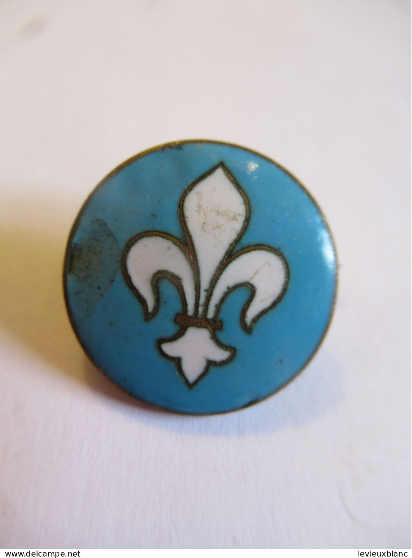 Petit Insigne à épingle  /Fleurs De Lys  Blanche Stylisée / Bronze Cloisonné émaillé/Vers 1930-1950     INS98 - Autres & Non Classés