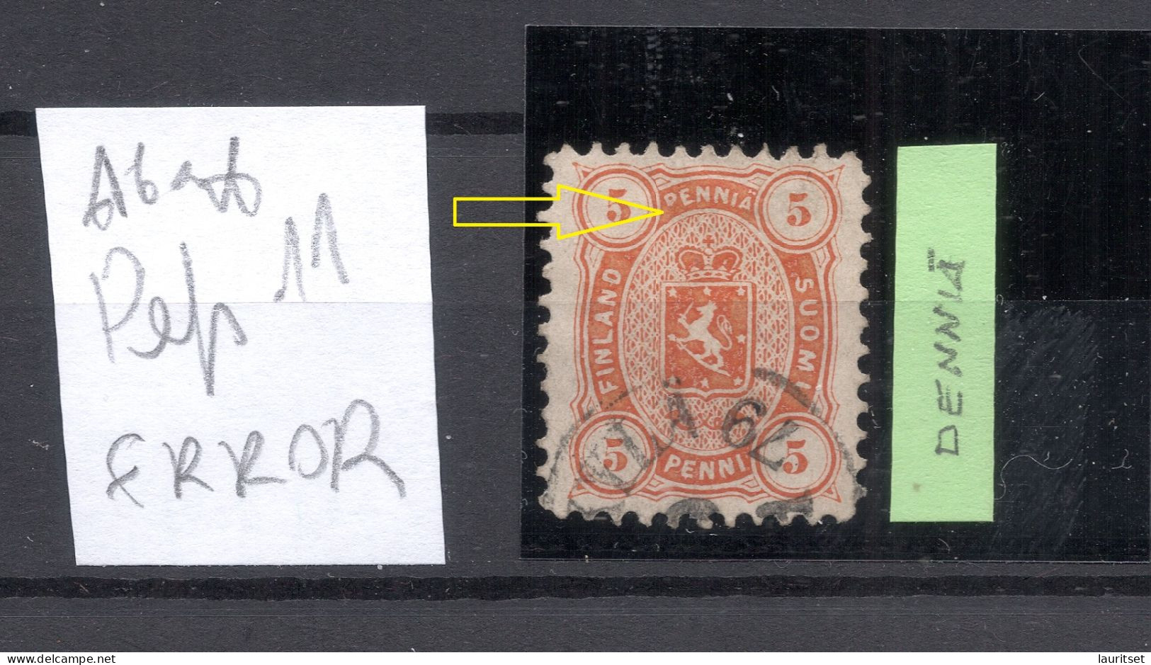 FINLAND FINNLAND 1875  Michel 13 A O VARIETY Abart Error "DENNIÄ" Instead "PENNIÄ" - Variedades Y Curiosidades