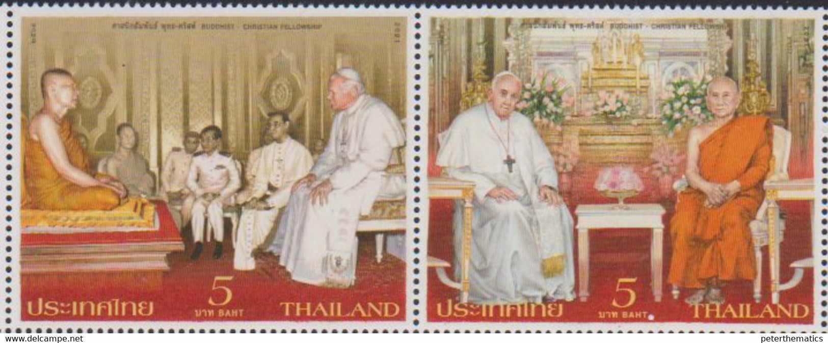 THAILAND, 2021, MNH, RELIGION, BUDDHISM, CHRISTIANITY, BUDDHIST-CHRISTIAN FELLOWSHIP, POPES, 2v - Bouddhisme