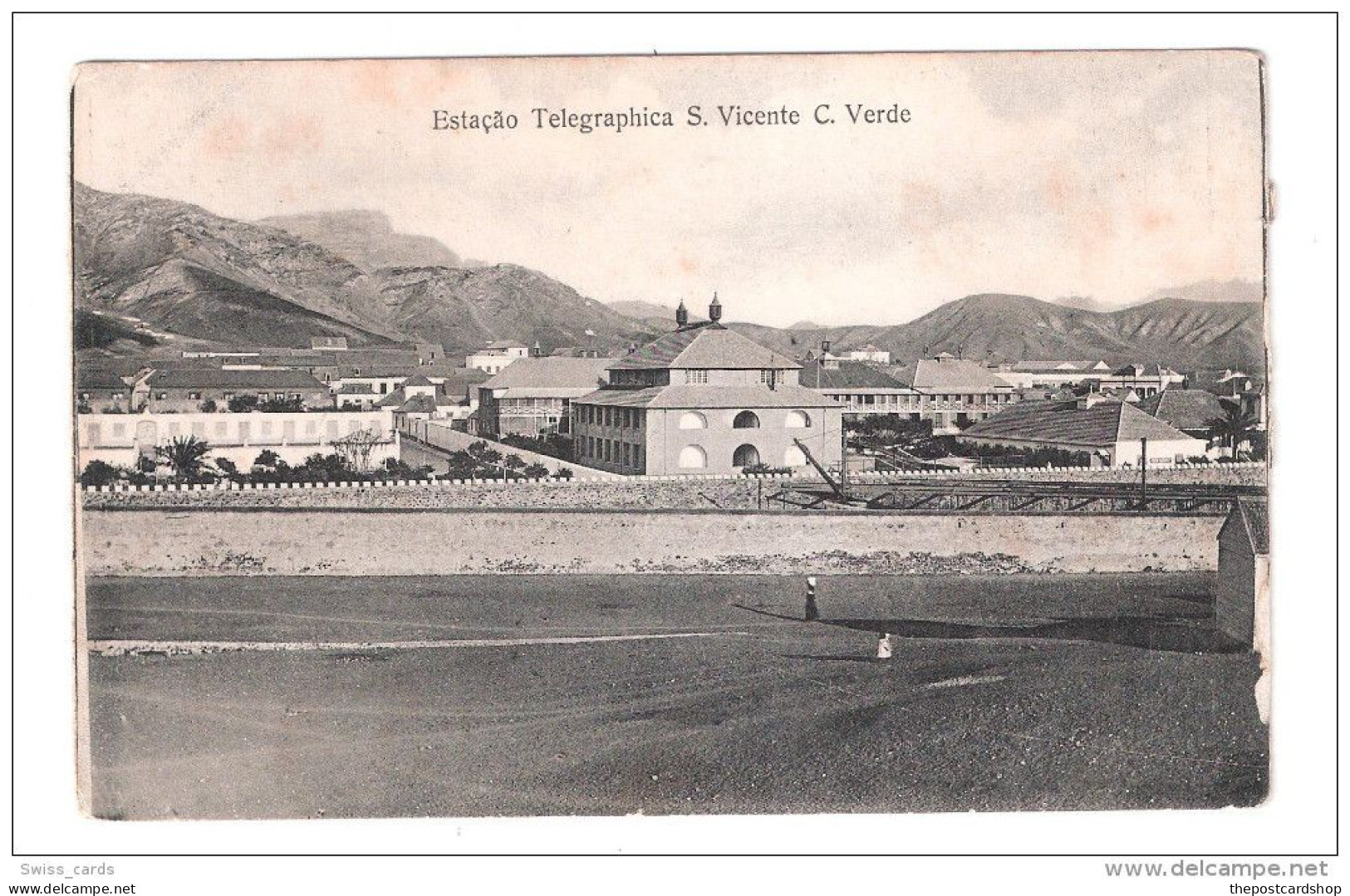 Cape Verde Estacao Telegraphica-s.vicente-cabo Verde PLAIN BACK POSTCARD RAILWAY TRAIN STATION - Kaapverdische Eilanden