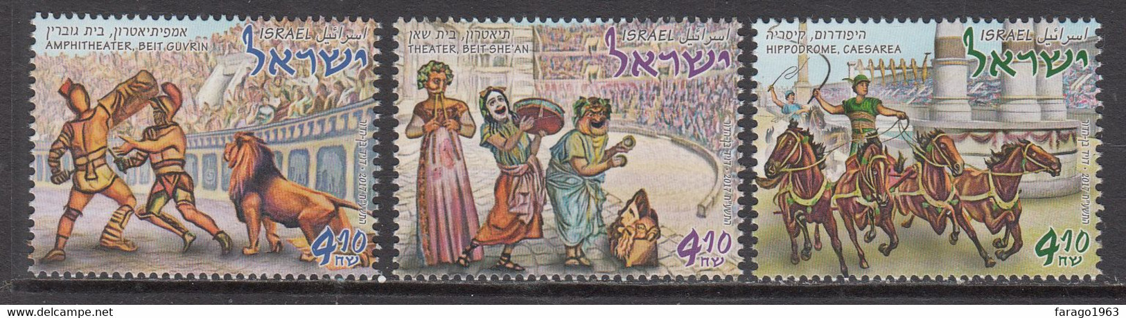 2017 Israel Roman Amphitheatres Horses Lions   Complete Set Of 3 MNH @ BELOW FACE VALUE - Unused Stamps (without Tabs)