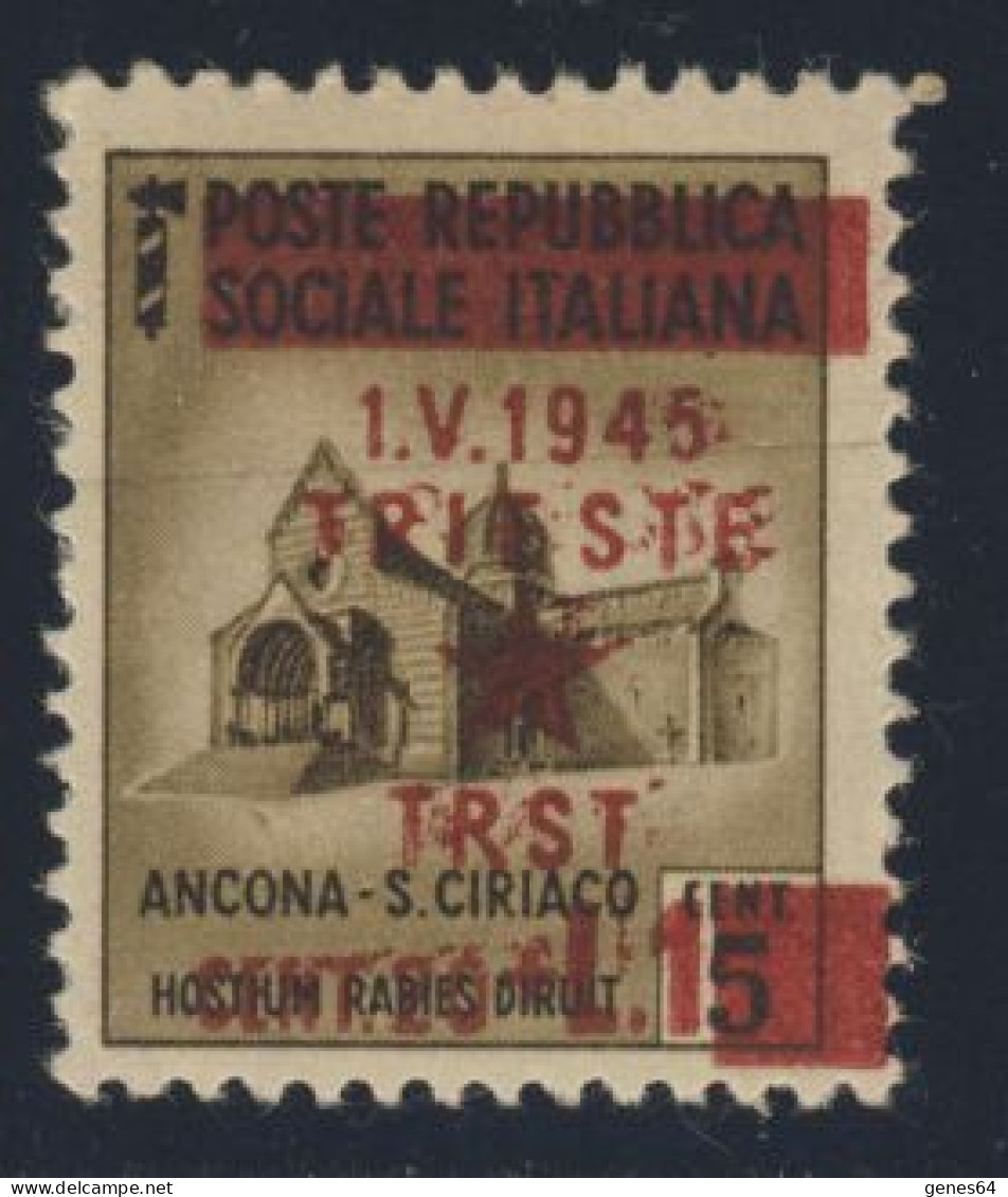 1945 - TRST 20 C. + 1 L. Su 5 C. - Varieta' Soprastampa Bruna + Doppia Stampa (2 Immagini) - Signed G.Biondi - Joegoslavische Bez.: Trieste