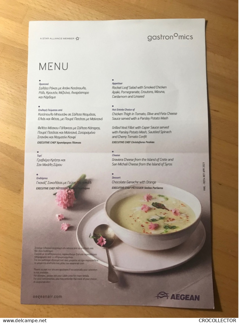 AGEAN Business Class Menu HML-ROT4 RET APR 2021 - Menu Kaarten