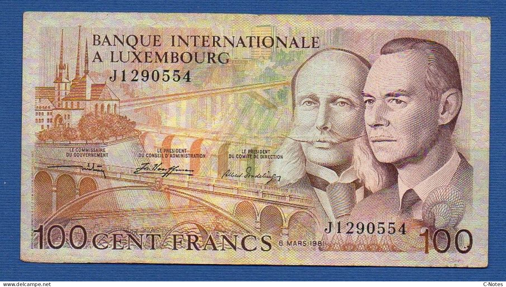 LUXEMBOURG - P.14A – 100 Francs 1981 AVF, S/n J1290554 - Luxembourg