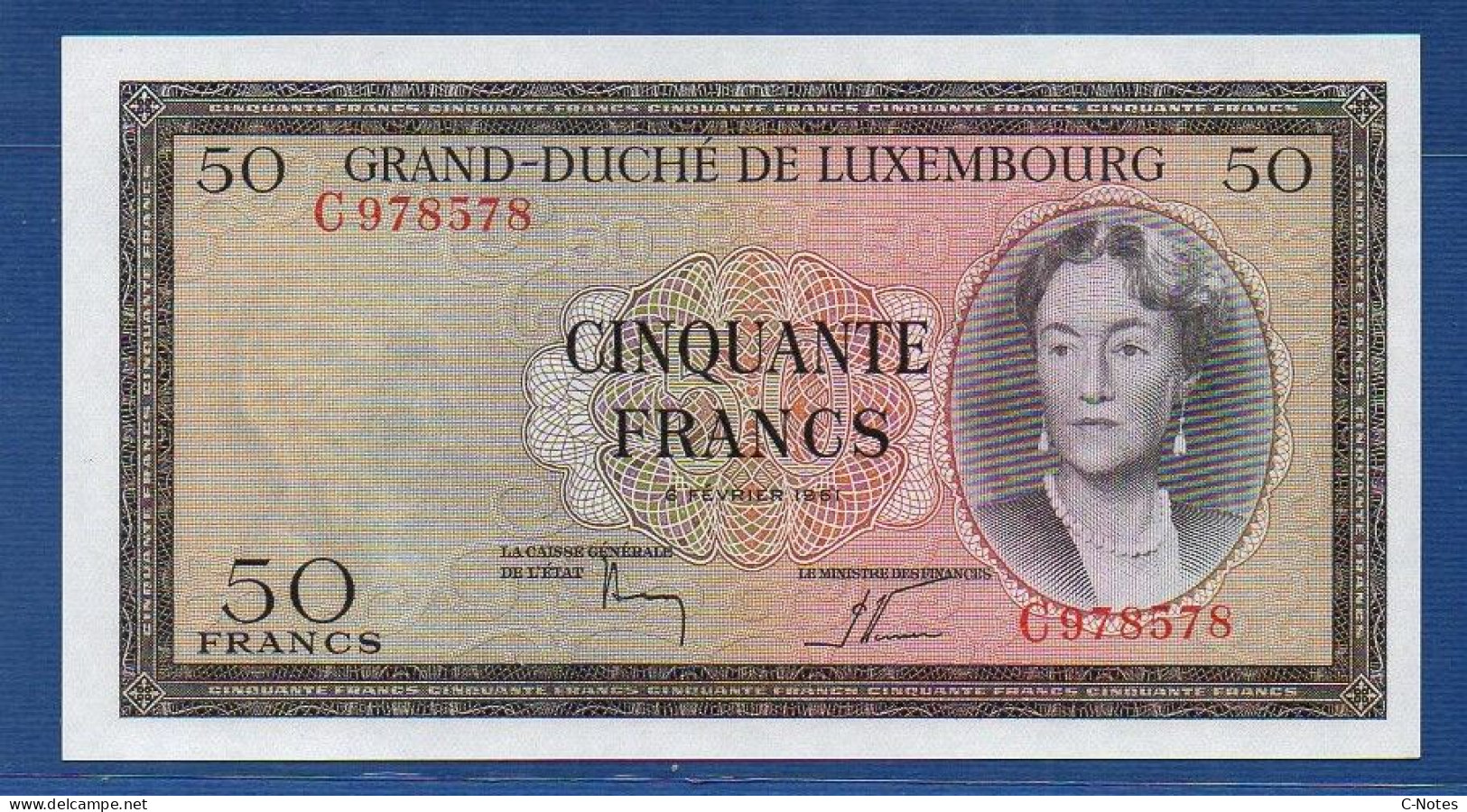 LUXEMBOURG - P.51 – 50 Francs 1961 UNC, S/n C978578 - Lussemburgo