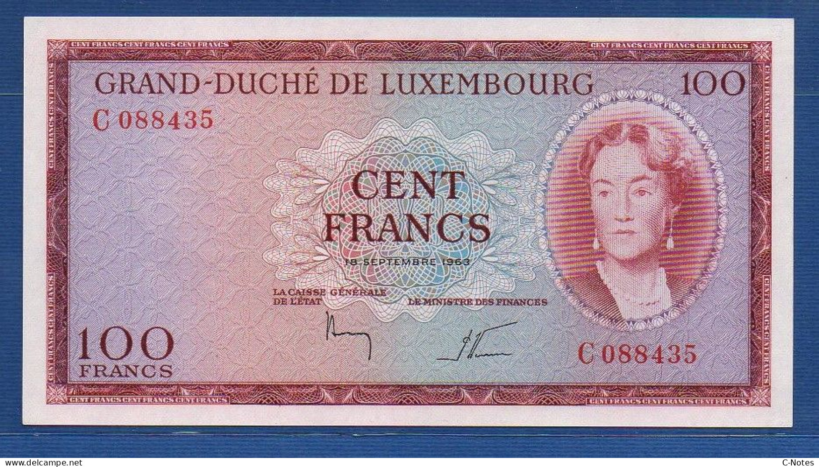 LUXEMBOURG - P.52 – 100 Francs 1963 UNC, S/n C088435 - Lussemburgo