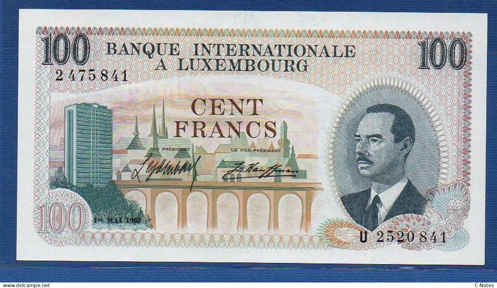 LUXEMBOURG - P.14 – 100 Francs 1968 UNC-, S/n U2520841 - Lussemburgo