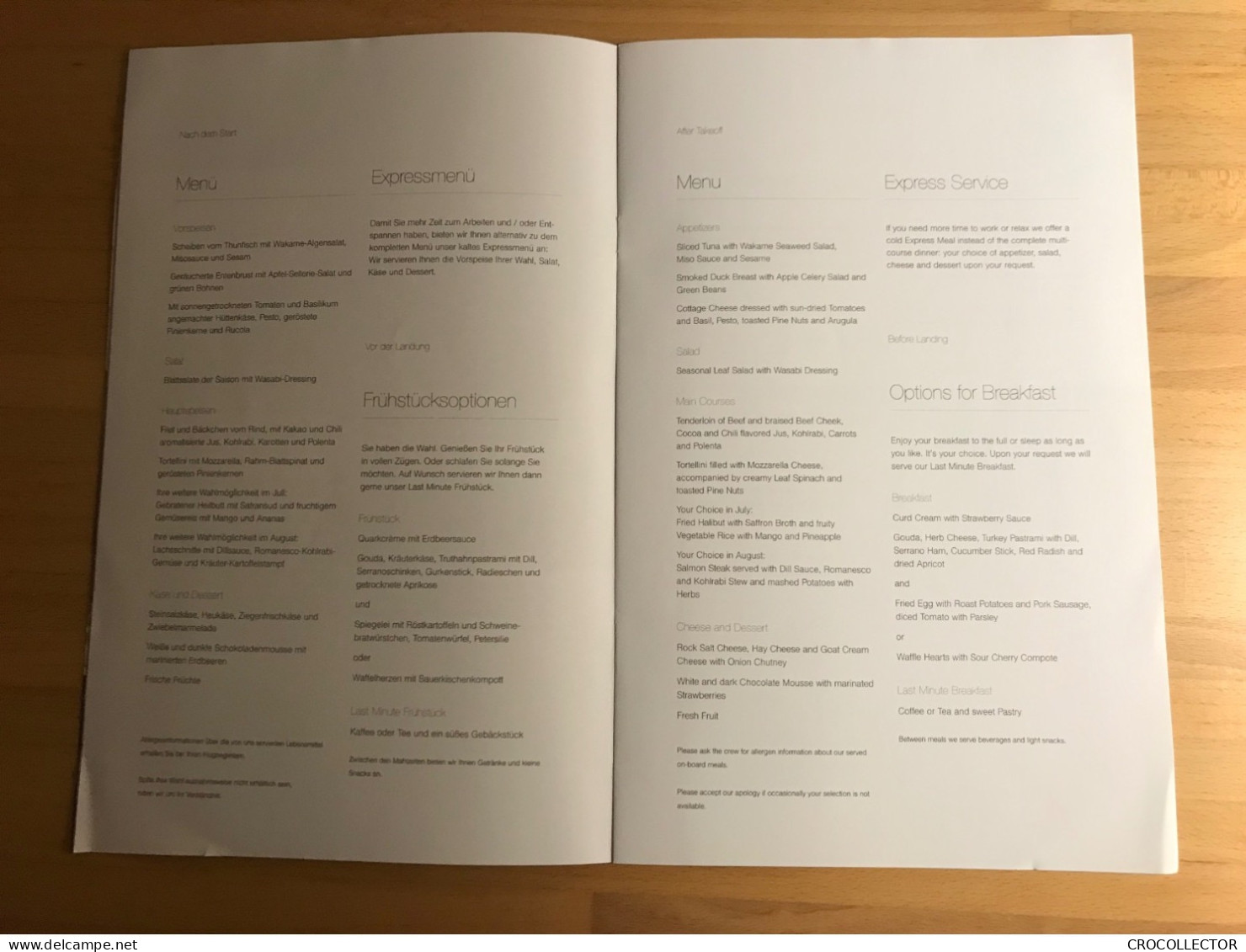 LUFTHANSA Business Class Menu LH 500 07/15-08/15 - Flight To Rio De Janeiro - Menus