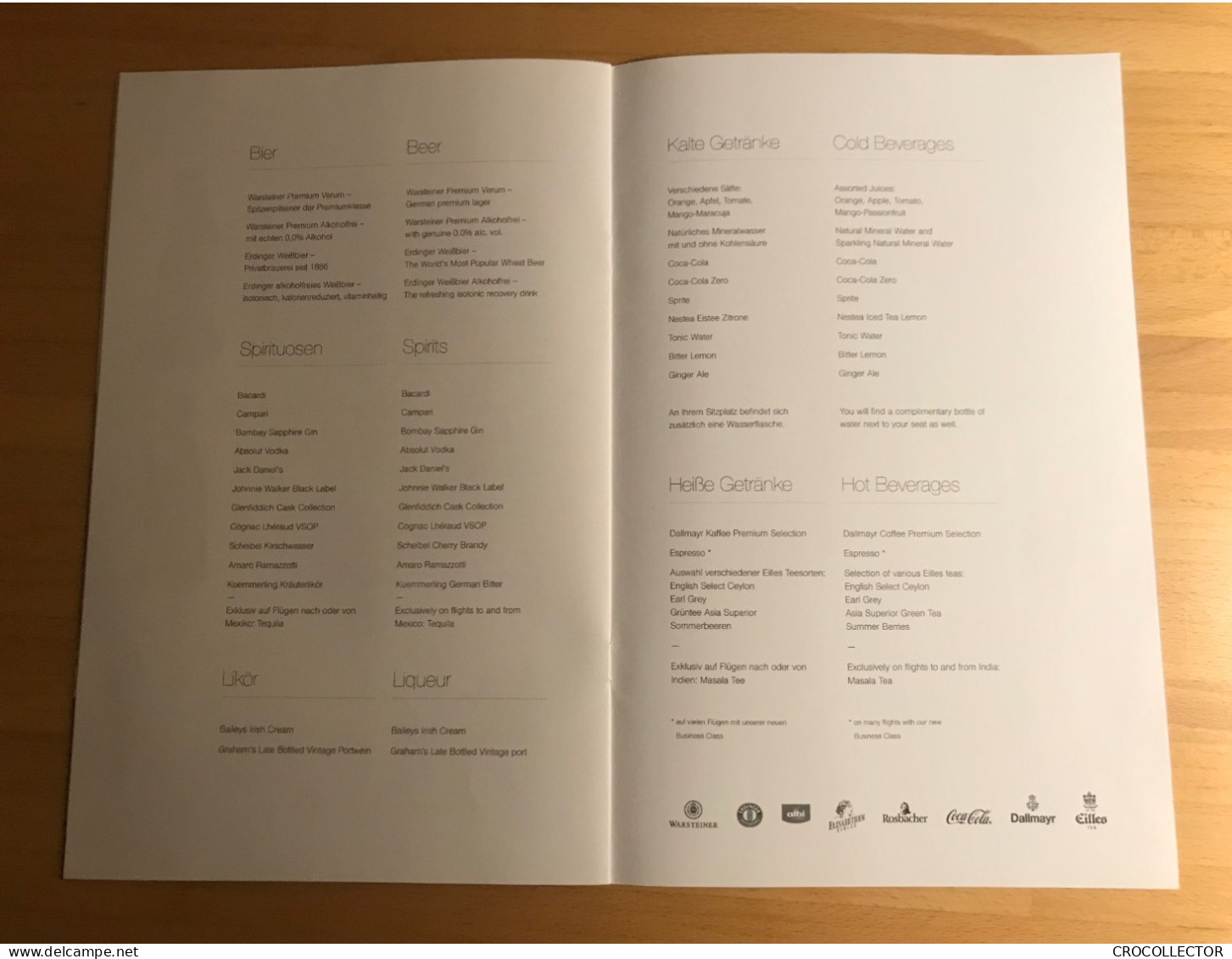 LUFTHANSA Business Class Menu LH 501 07/15-08/15 - Rio de Janeiro to Munich