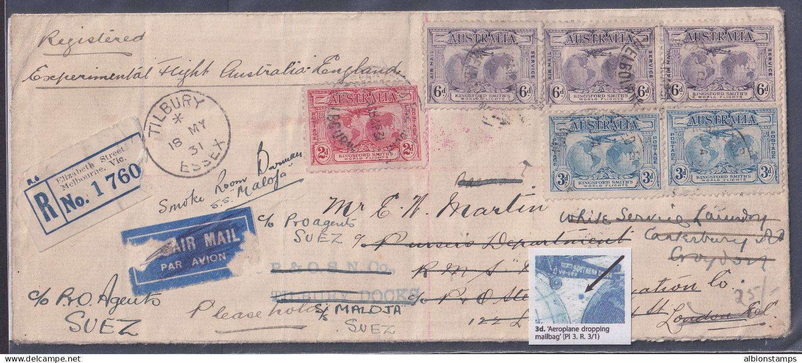 Australia, SG 122a, Used On FIRST OFFICIAL MAIL Cover "Aeroplane Dropping Bag" - Covers & Documents