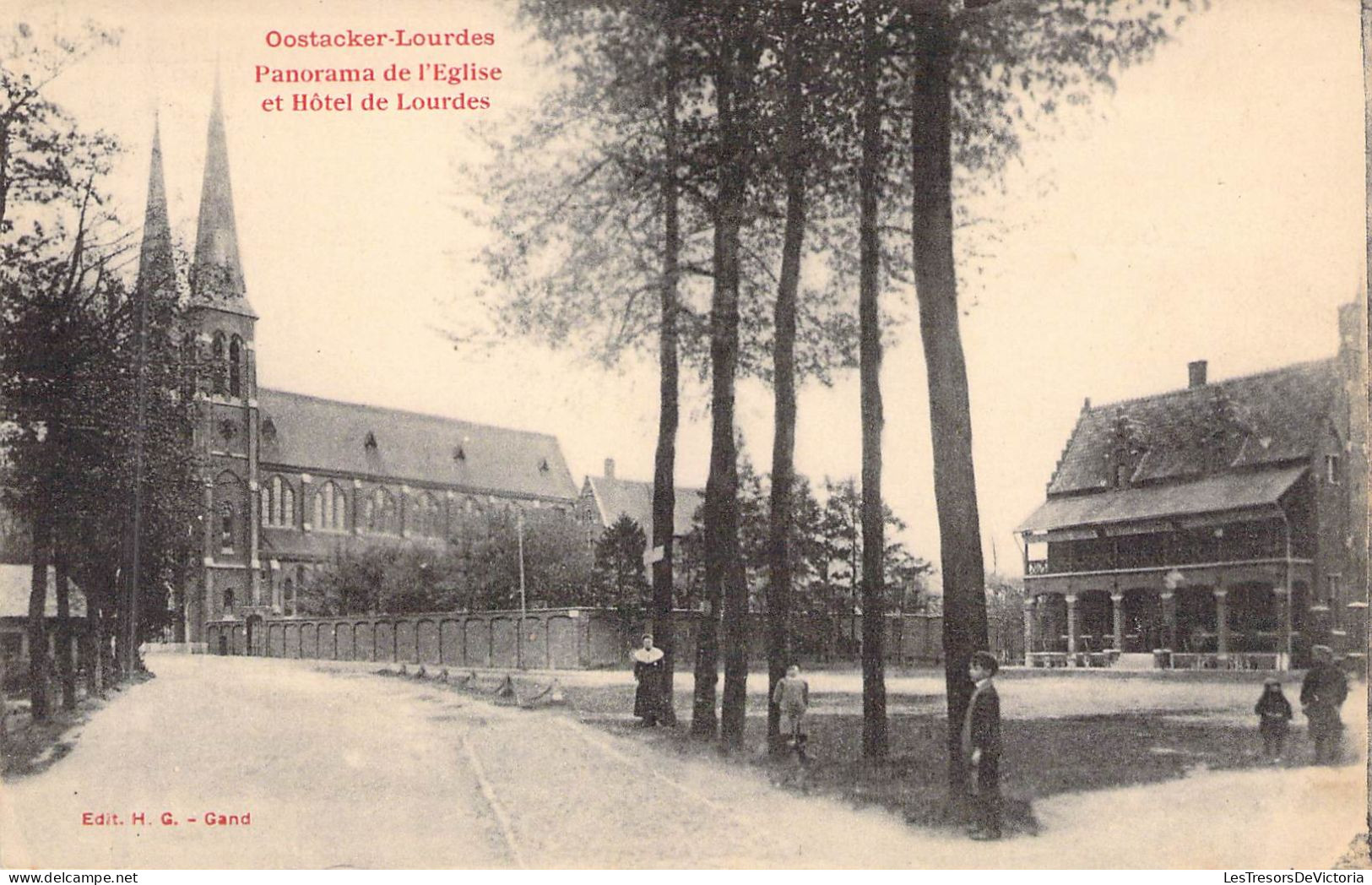 BELGIQUE - OOSTACKER LOURDES - Panorama De L'église Et Hôtel De Lourdes - Edit H G - Carte Postale Ancienne - Other & Unclassified