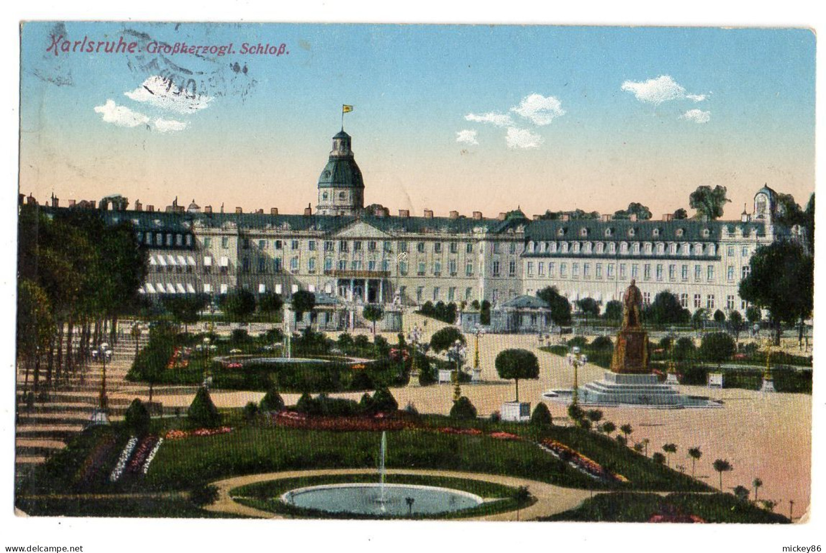 Allemagne--KARLSRUHE --1914-- Grossherzogliches Schloss........colorisée  ..timbre......cachet.......... - Karlsruhe
