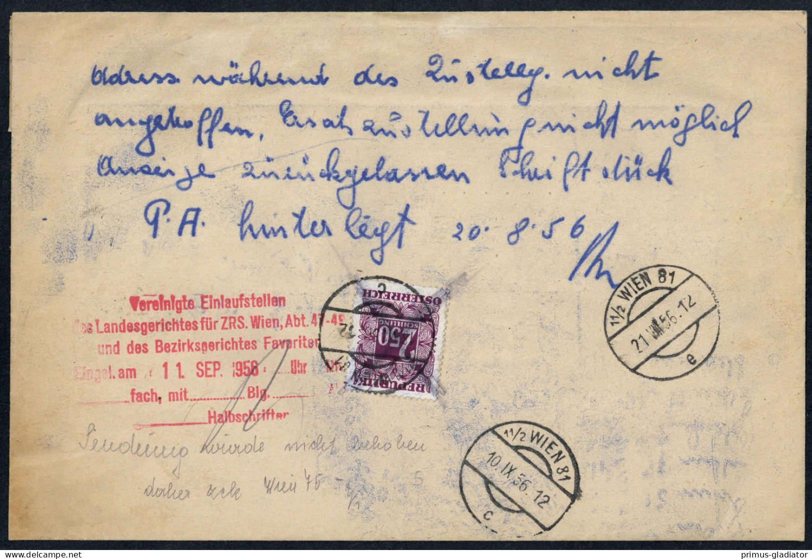 1956, Österreich, P 250, Brief - Mechanische Stempel