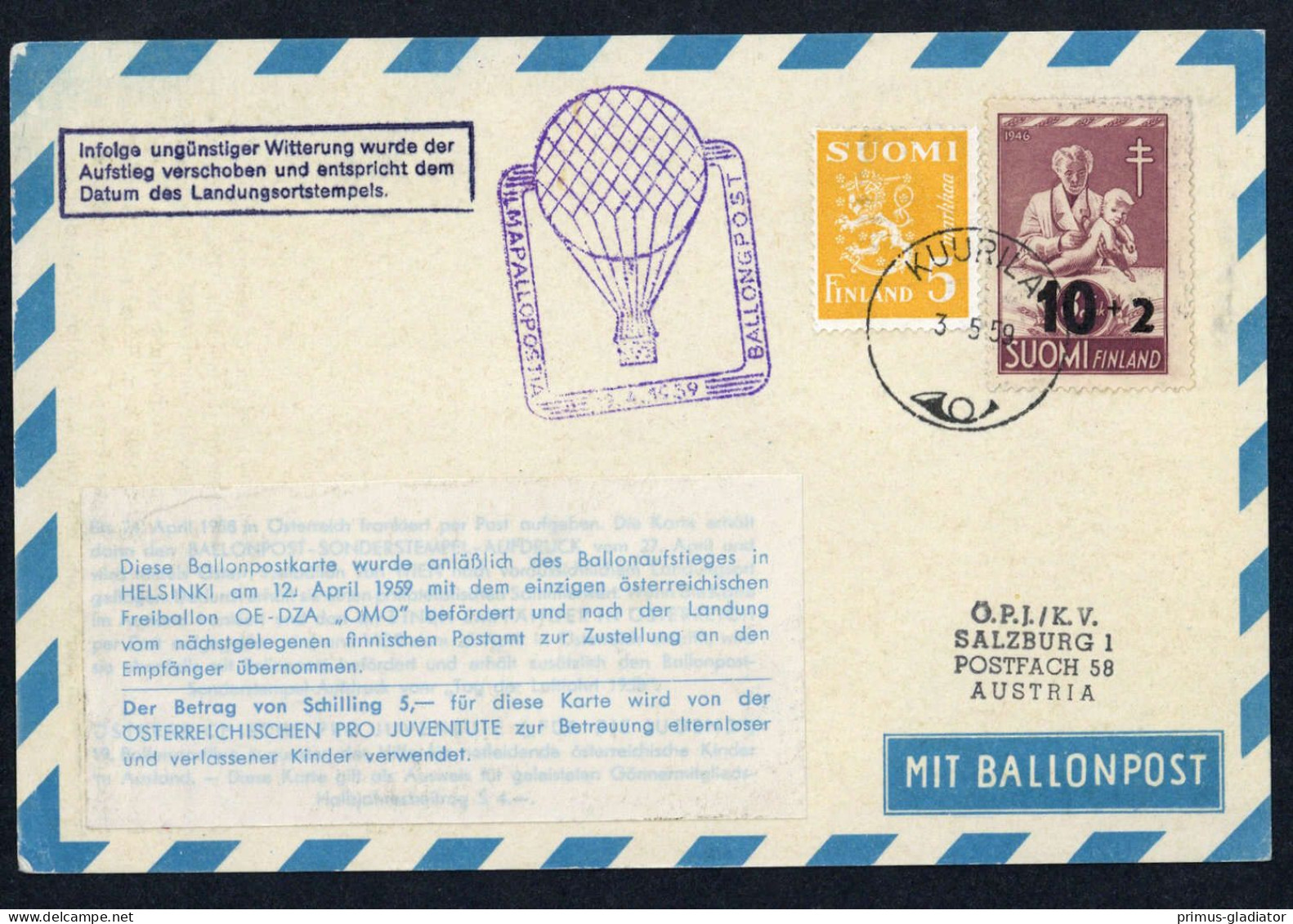 1959, Österreich, Palmer SBF 04 C, Brief - Oblitérations Mécaniques