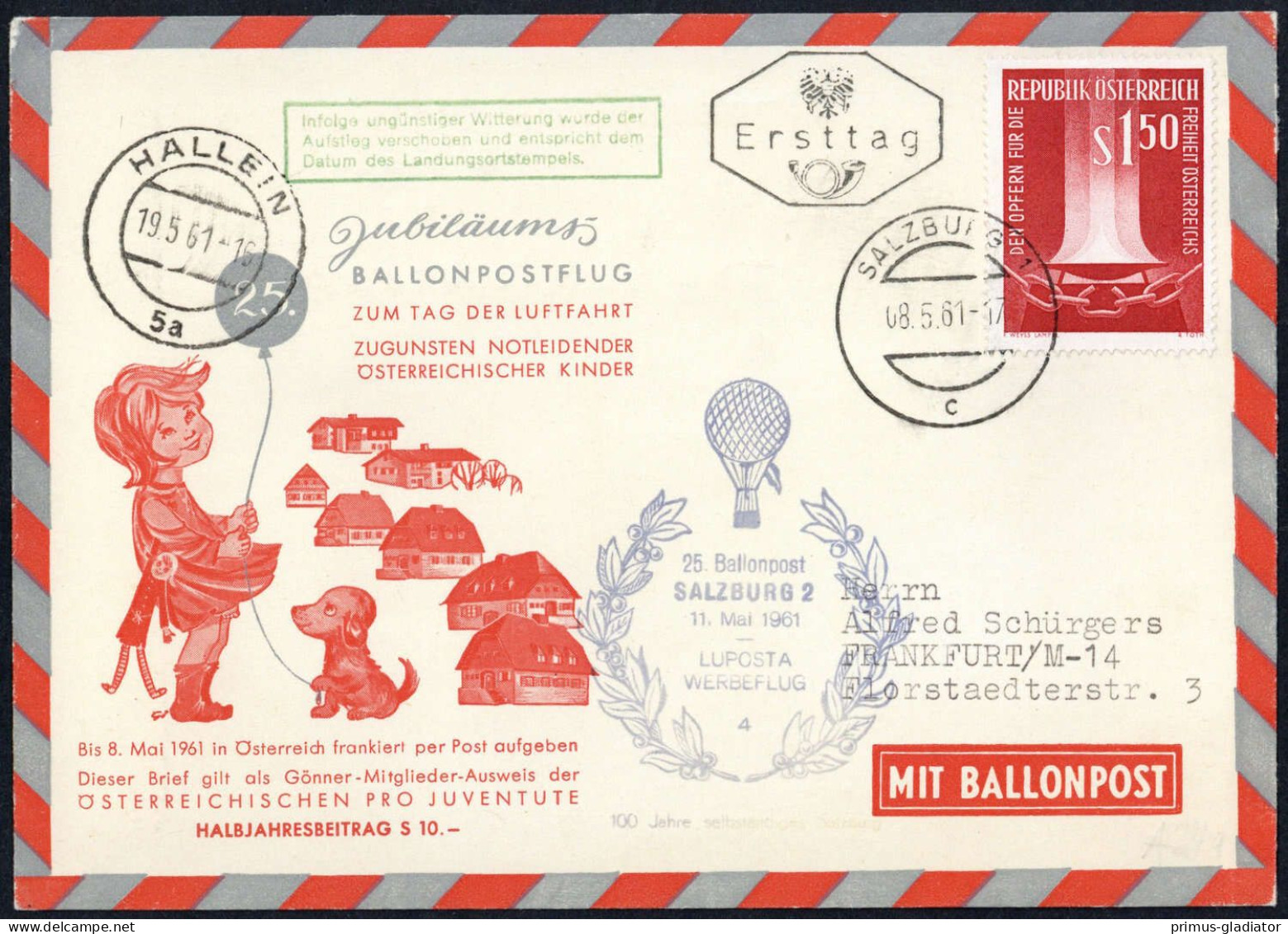 1961, Österreich, Palmer RBF 25 A, Brief - Mechanische Stempel