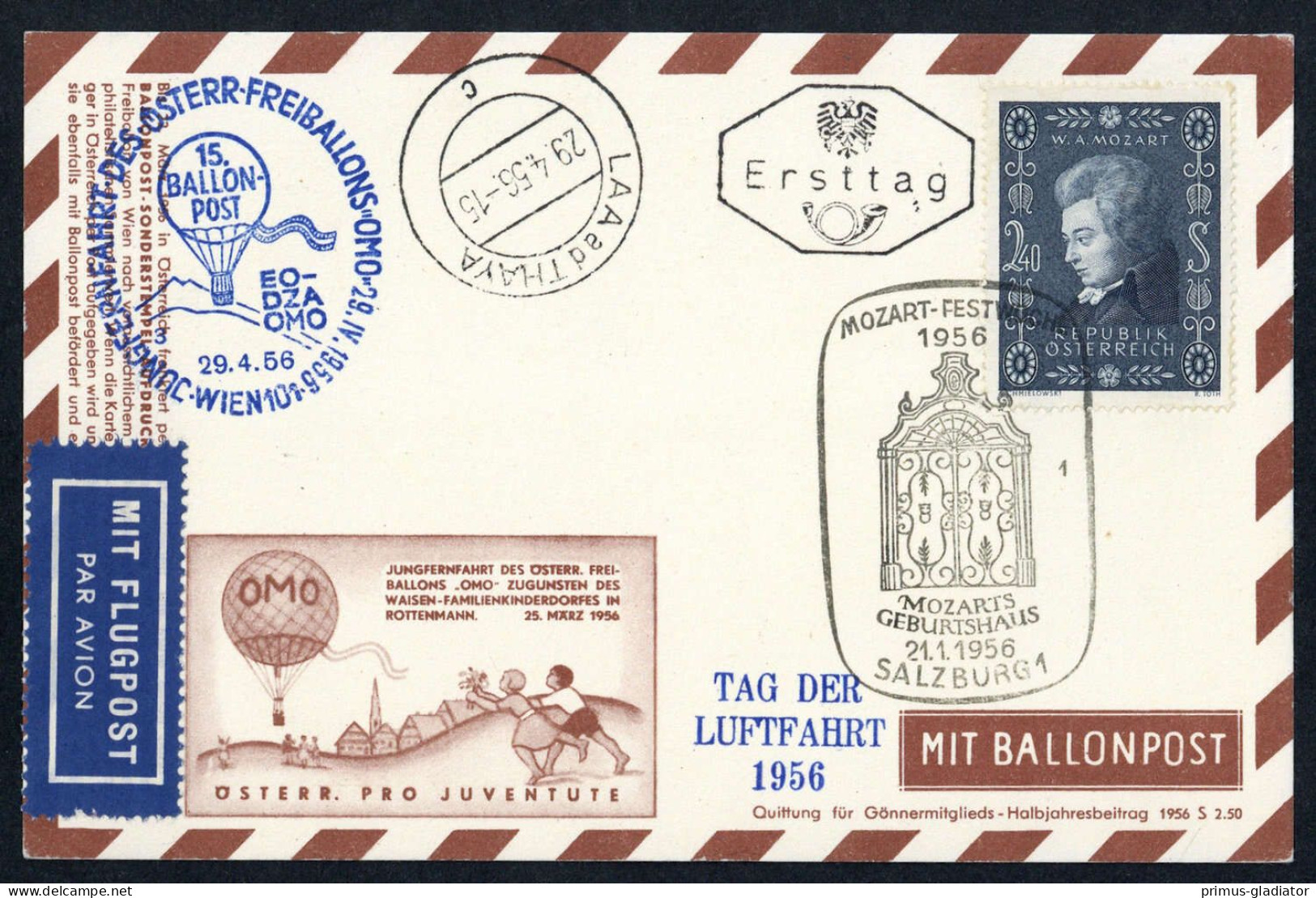 1956, Österreich, Palmer RBF 15b FDC, Brief - Mechanische Stempel
