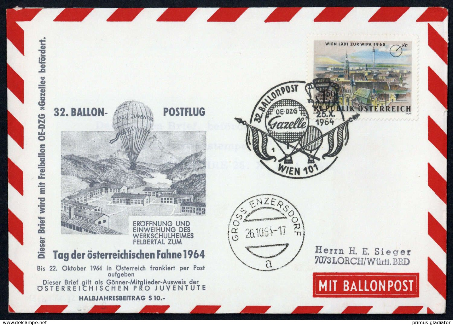 1964, Österreich, Palmer 32 A, Brief - Oblitérations Mécaniques