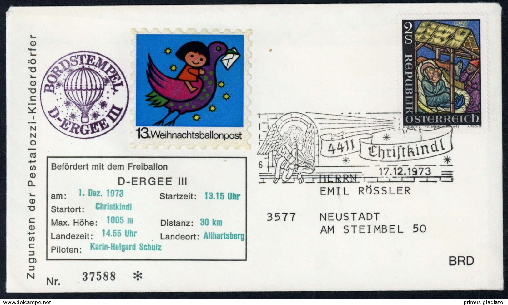 1973, Österreich, Palmer C 13 Ac, Brief - Mechanische Stempel