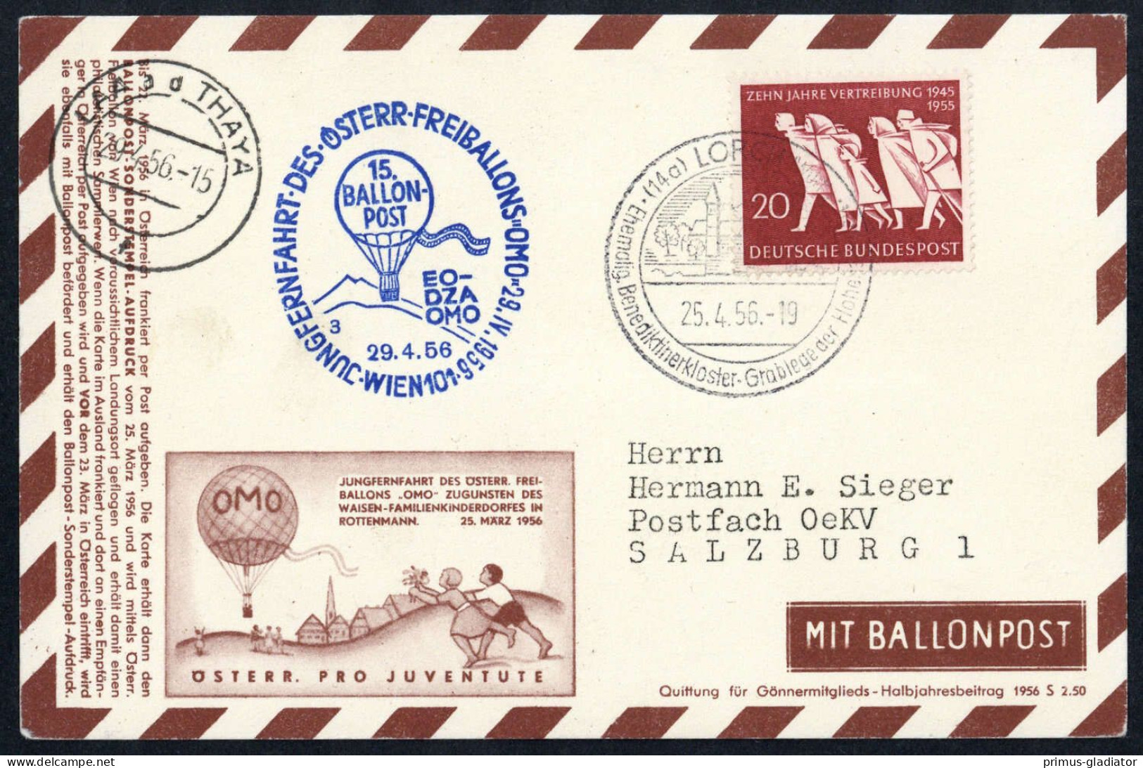 1956, Österreich, Palmer RBF 15b BRD, Brief - Oblitérations Mécaniques