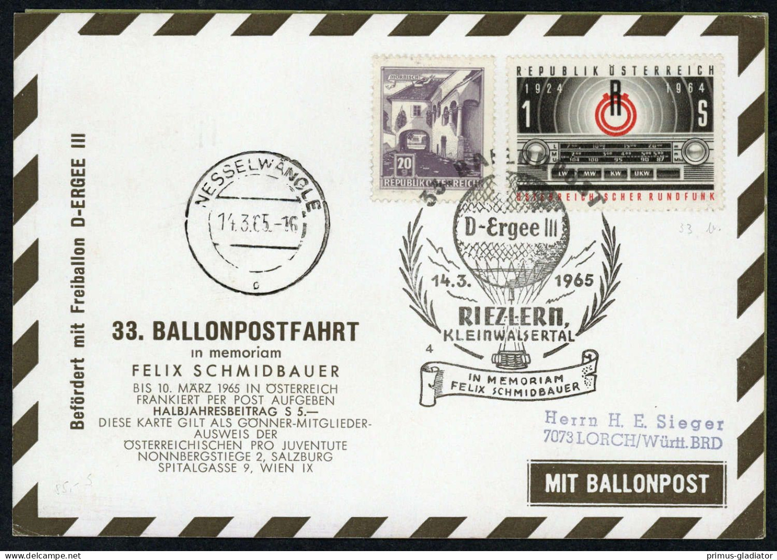 1965, Österreich, Palmer 33 B, Brief - Mechanische Stempel