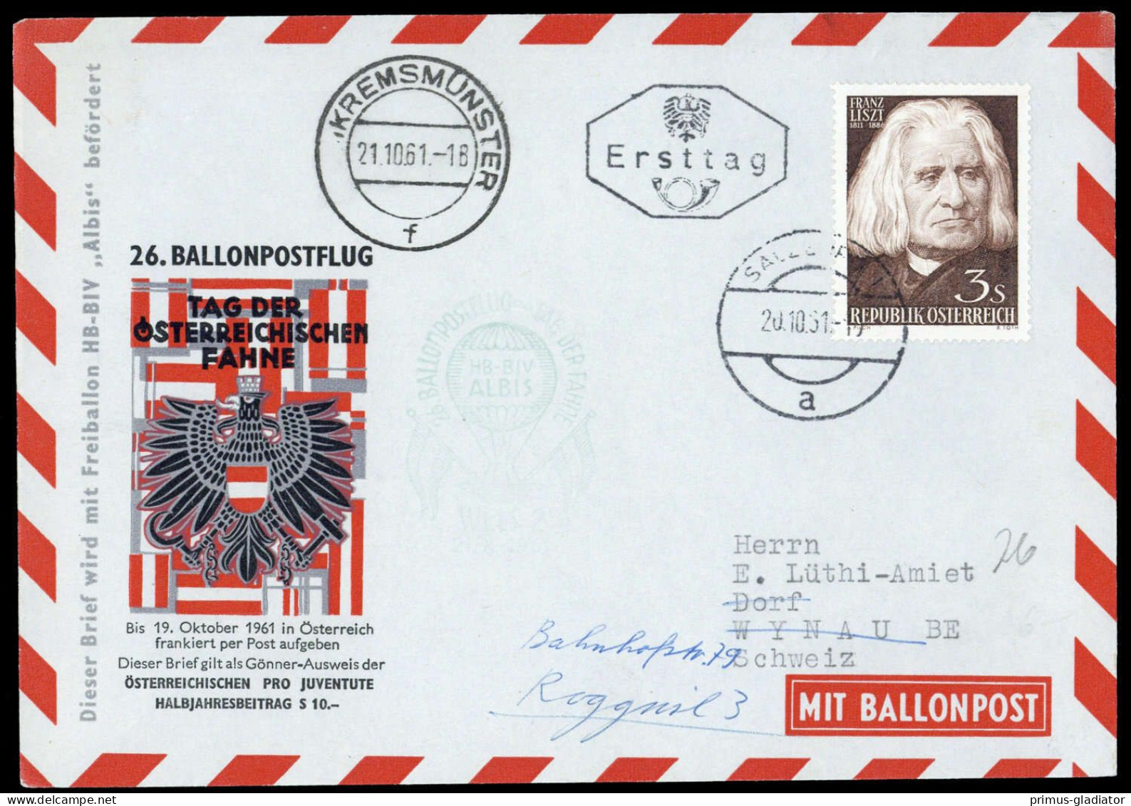 1961, Österreich, Palmer RBF 26 A, Brief - Mechanische Stempel