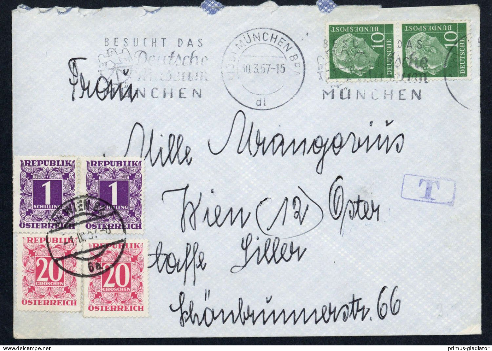 1957, Österreich, P 238 X U.a., Brief - Mechanische Stempel