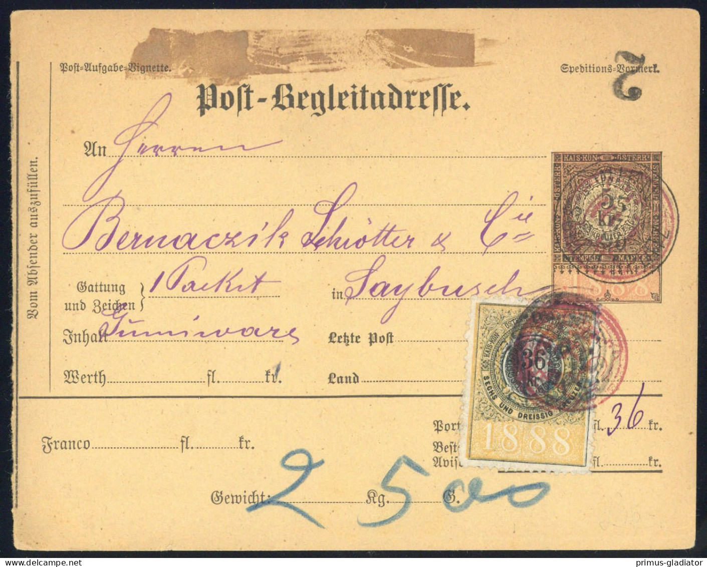 1888, Österreich, Brief - Matasellos Mecánicos