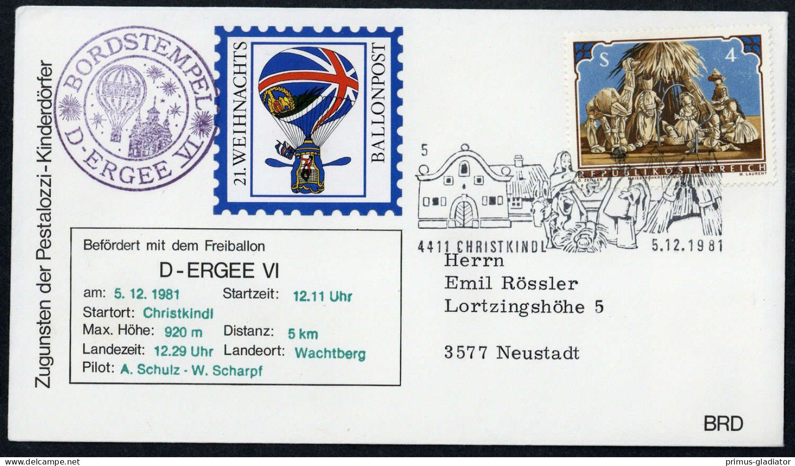 1981, Österreich, Palmer C 21 D, Brief - Mechanische Stempel